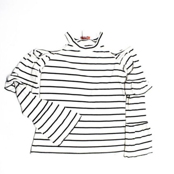 Scripted Long-sleeve Striped Shirt, Flare Cuff, Cut-out Shoulder, Fitted Size S - Picture 1 of 4